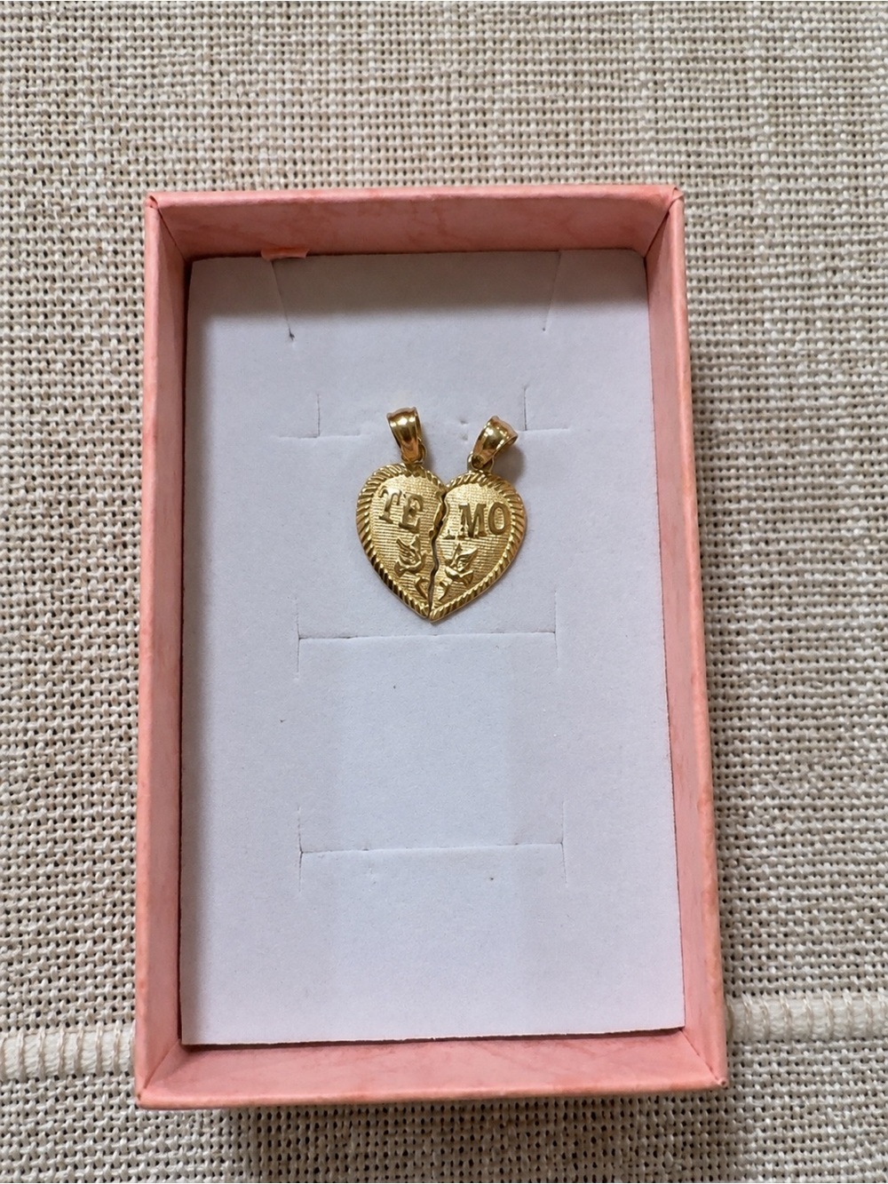 10k Gold Split Heart Pendant Necklace Charm - 'Te Amo'